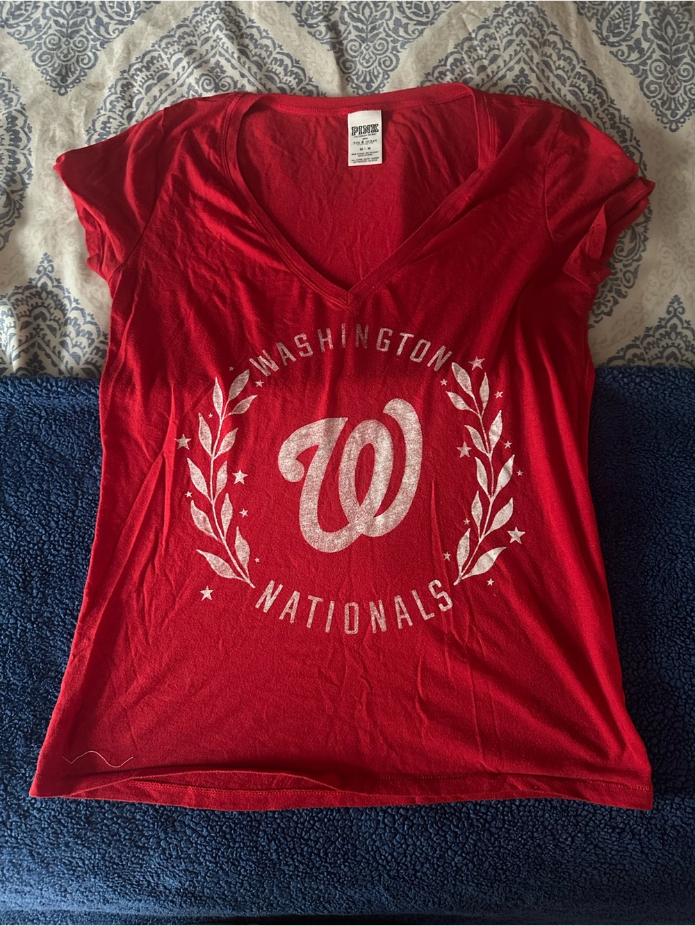PINK Victoria's Secret Red Washington Nationals V-Neck Tee